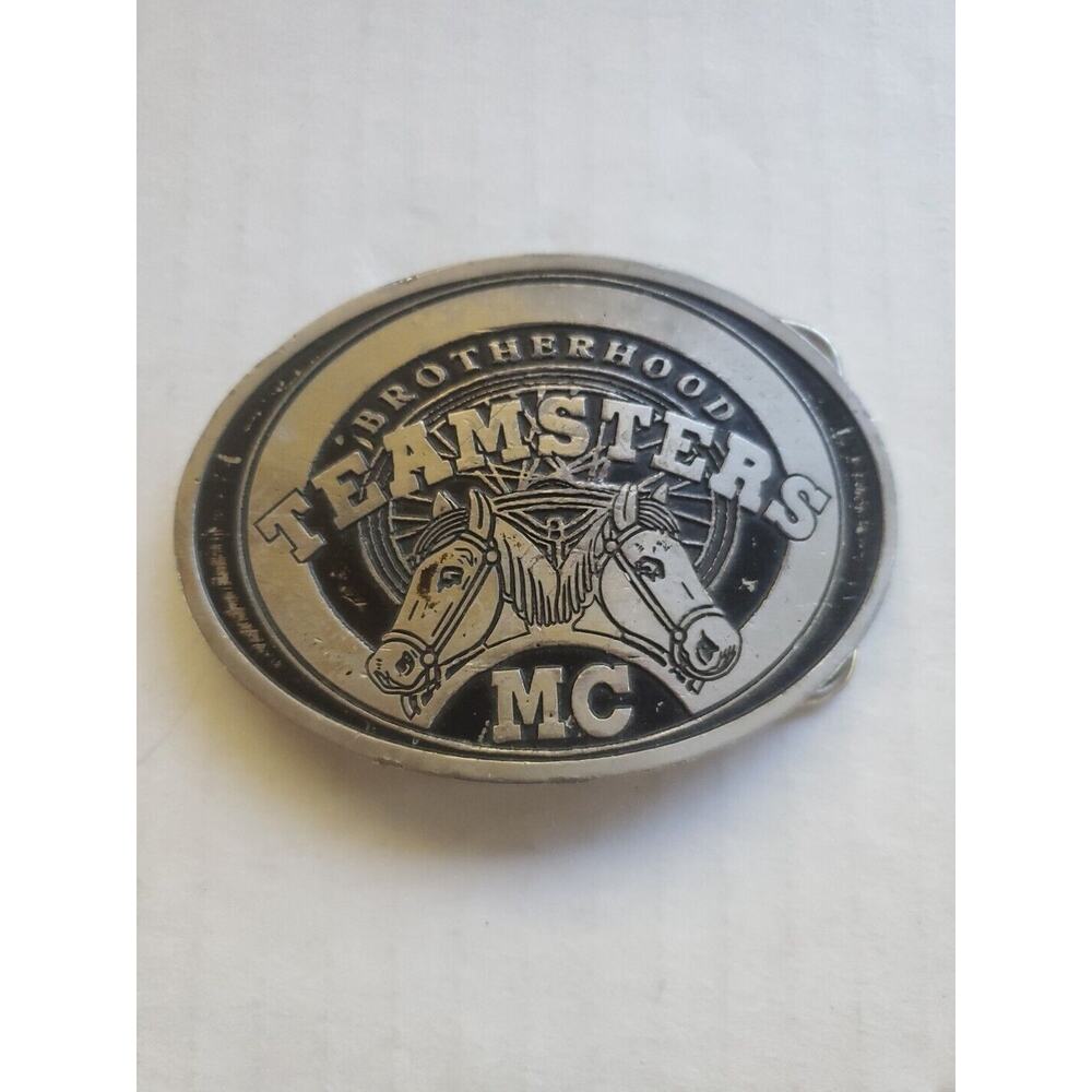 Teamsters BrotherHood MC Motorcycle Club Pewter With Black Biker Belt Buckle...